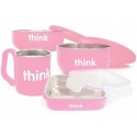 Thinkbaby 不鏽鋼嬰幼兒餐具連餐碗4件套裝 杯 餐盒 飯碗 湯碗 粉紅色 不含BPA 雙酚A 塑化劑